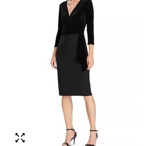 Lauren Ralph Lauren Black Velvet Bodice, Jersey Skirt Faux Wrap Dress Size 2